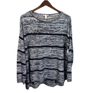 Eileen Fisher Organic Linen Relaxed Fit Black Striped Lightweight Sweater Small